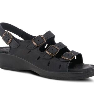 New Flex is by string step black leather sandal adjustable buckle strap Sz 10.5